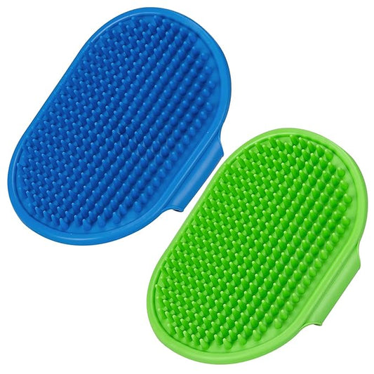 2 Pack Dog Grooming Brush, Premium Pet Bath Brush with Adjustable Ring Handle for Bathing - Massaging -Hair Removal - on Wet or Dry Hair, for Long Short Haired Dogs and Cats