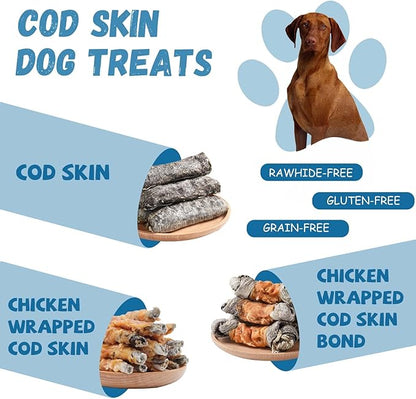 Cod Skins Dog Treats, All-Natural Chew Fish Skin Rolls, Rawhide-Free Natural One-Ingredient Healthy Dog Treat, Rich in Omega3 Protein 10.6 OZ