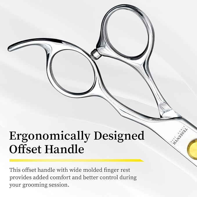 Dog Grooming Scissors, 7.0" 46 Teeth Thinning Shears, Premium Stainless Steel, Safety Rounded Tip & Offset Handles for Precision Trimming Dogs, Cats, Pet at Home