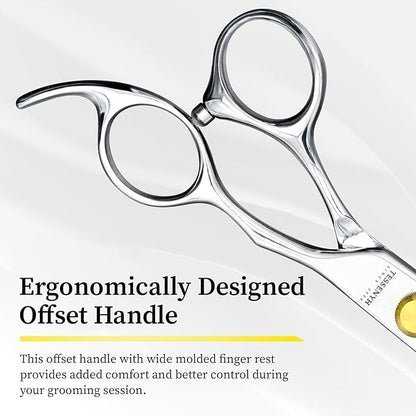 Dog Grooming Scissors, 7.0" 46 Teeth Thinning Shears, Premium Stainless Steel, Safety Rounded Tip & Offset Handles for Precision Trimming Dogs, Cats, Pet at Home