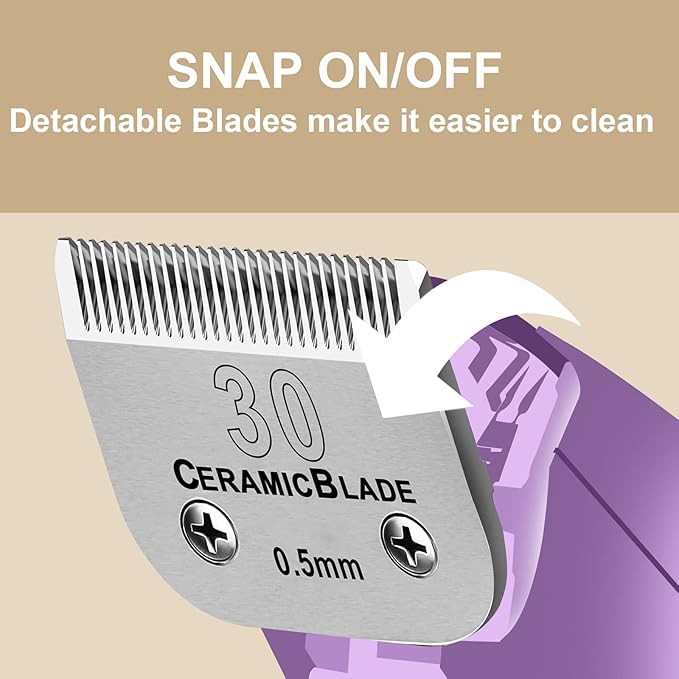 2 Pack Detachable Pet Dog Clipper Blades, Compatible with Andis,Most Oster A5, Wahl KM Series Clippers,Made of Ceramic Blade & Stainless Steel Bladeï¼#30 Blade 1/50-Inch 0.5MM Cut Lengthï¼