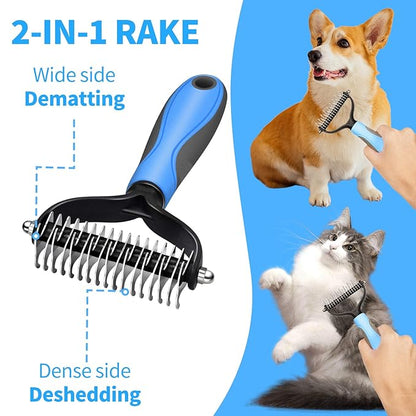 2 in 1 Pet Grooming Comb for Cats and Dogs  Stainless Steel Teeth and TPR Design for Detangling, Deshedding, and Dematting, Ideal for Long and Short Hair Pets
