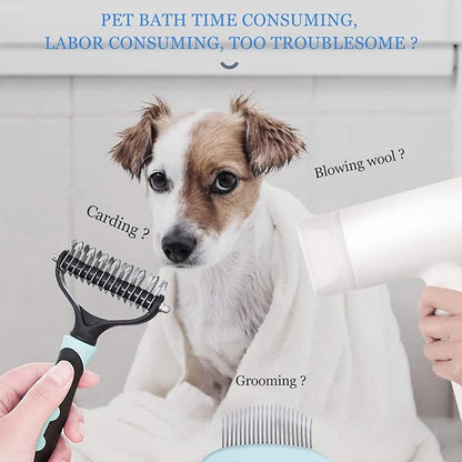 2 in 1 Dog Hair Dryer Comb Pet Hair Dryer with Slicker, Professional Home Grooming Dryer Brush Furry Drying Blower for Small Large Cat Dog White, 3 Temperature Settings