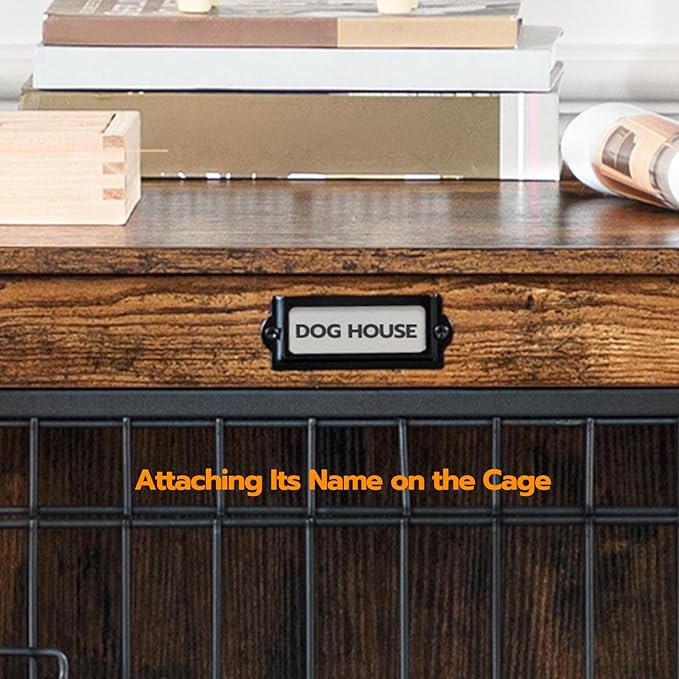 HOOBRO Dog Crate Furniture, 38.6" Large Dog Kennel Indoor, Wooden Cage with Pull-Out Tray, Double Doors Pet House Side End Table for Large/Medium/Small Dogs, Rustic Brown BF982GW03G1