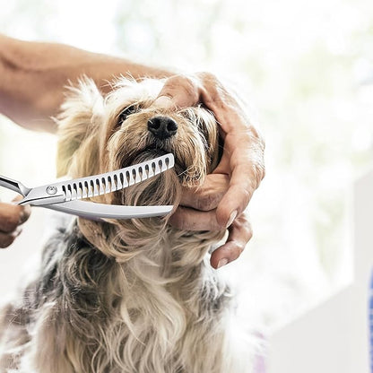 6.5" Upward Curved Dog Chunker Dog Grooming Thinning Scissors Professional Blending Texturizing Trimming Shears for Dog Cat Pet Japanese Stainless Steel Silver