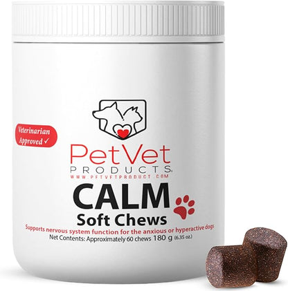 Pet Vet Calming Chews for Dogs – Dog Anxiety Relief (Beef Liver Flavor 60 Chews) – Stress Relief, Dog Supplements for Hyperactive & Anxious Dogs – Dog Anxiety Chews for Relaxation, Dog Care Products