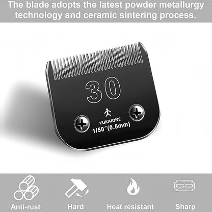 #30 Dog & Cat Clipper Blade: Titanium Coated SK2 Steel, Universal Fit for Andis, Oster, Wahl - 1/50" Cut for Ultra-Short Trims