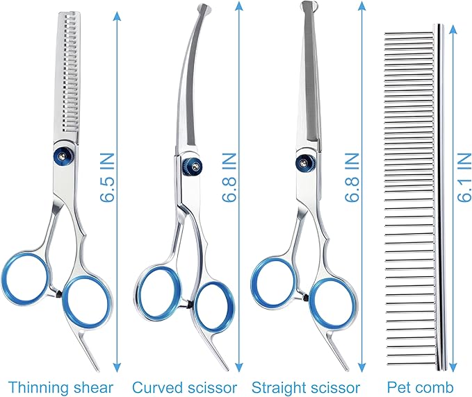5 in 1 Premium Dog Grooming Scissors, Professional Dog Scissors for Grooming with Safety Round Tips, Lengnoyp Stainless Steel Thinning Shears, Dog Pet Cat Shears for Grooming Kit
