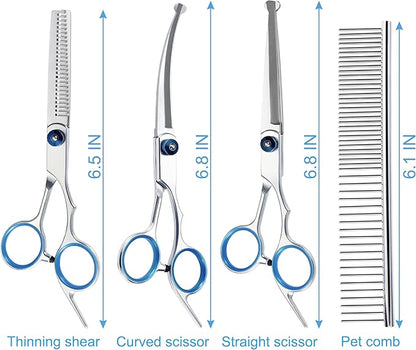 5 in 1 Premium Dog Grooming Scissors, Professional Dog Scissors for Grooming with Safety Round Tips, Lengnoyp Stainless Steel Thinning Shears, Dog Pet Cat Shears for Grooming Kit