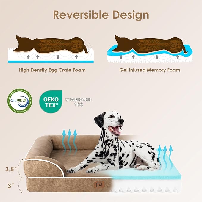 EHEYCIGA Orthopedic Dog Beds for Extra Large Dogs, Waterproof Memory Foam XXL Dog Bed with Sides, Non-Slip Bottom and Egg-Crate Foam Big Dog Couch Bed with Washable Removable Cover, Camel