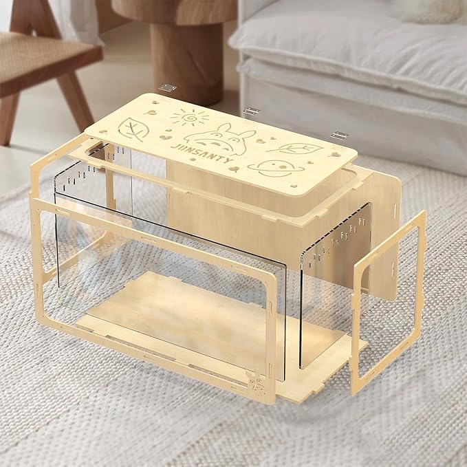 31.5 inch Wooden Hamster Cage, Large Habitat, Openable Top, Transparent Acrylic for Interior View, Ventilated, Easy to Clean, for Syrian Hamster, Dwarf Hamster, Gerbil, Other Small Pet Animals