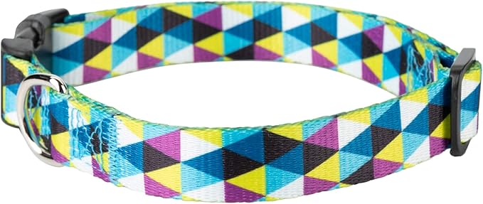 Mile High Life Dog Collar | Cute Puppy Collars | Lightweight Girl Dog Collar | Soft Boy Dog Collars | w Geometric Ocean Wavy Pattern (Blue/White Plaid, Small)