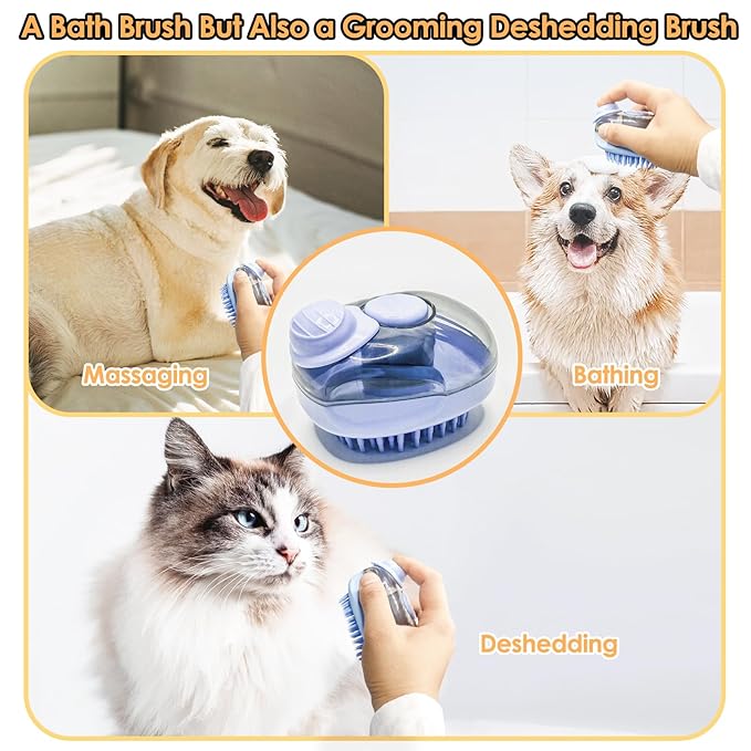 Dog Bath Brush, Can Get into the Pet' Hair to Scrub Dog Scrubber for Bath, Easy to Come Out the Shampoo Dog Shower Brush, Upgrade Silicone Deshedding Dog & Cat Brush, Dog Washing Dispenser Brush
