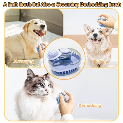 Dog Bath Brush, Can Get into the Pet' Hair to Scrub Dog Scrubber for Bath, Easy to Come Out the Shampoo Dog Shower Brush, Upgrade Silicone Deshedding Dog & Cat Brush, Dog Washing Dispenser Brush