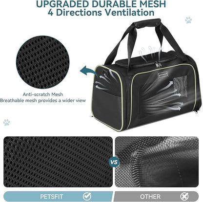 PETSFIT Large Cat Carrier, Dog Carrier up to 25Lbs, Pet Privacy Protection Travel Pet Carrier for Medium and Large Cats, Small Dogs, Puppies (Large, Black)