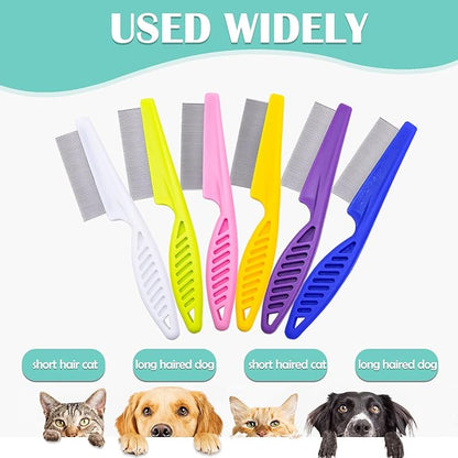 12 Pcs Pet Hair Comb Flea Comb for Dogs Cats Remover Tool with Stainless Steel Teeth Metal Flea Comb for Pet Supplies Remove Tear Stain Knots Crust Mucus (Multicolor)