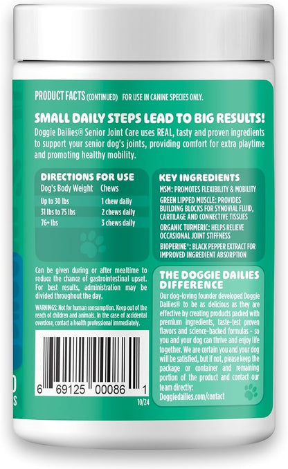 Doggie Dailies, Advanced Senior Hip and Joint Supplement for Dogs, Glucosamine Chondroitin, Premium Hip and Joint Chews for Dogs All Breeds & Sizes, Dog Vitamins and Supplements, (Duck) 120 Chews