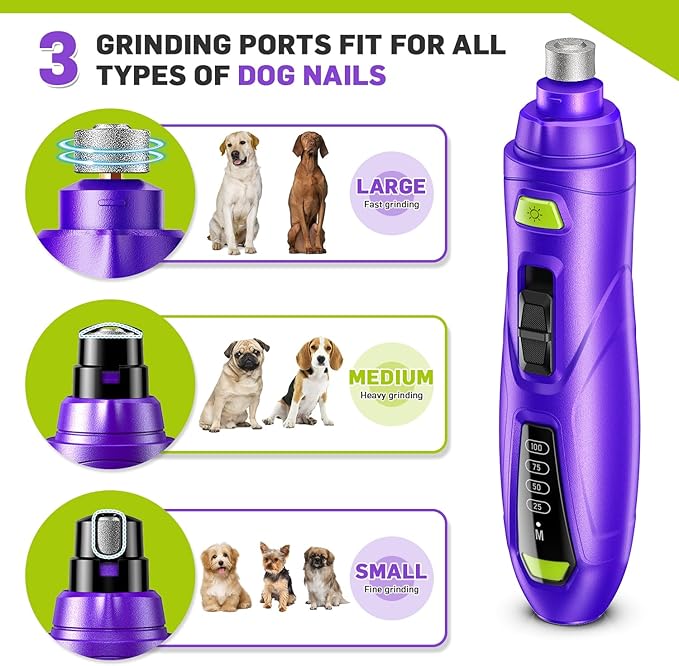 Dog Nail Grinder Super Quiet Dog Nail Trimmers 3 Grinding Wheels 3 Speed Rechargeable Pet Nail Grinder LED Display Dog Nail Clippers Kit for Large Medium Small Dogs Cats Dog Nail File Toenail Clippers