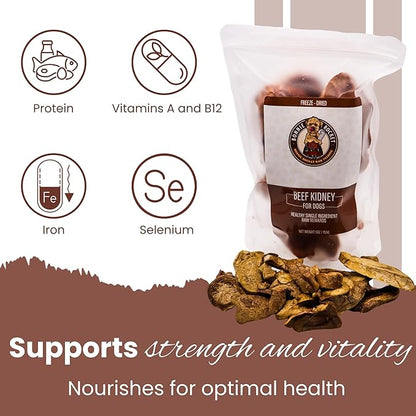 Freeze Dried Beef Kidney Dog Treats - Single Ingredient Beef Dog Treats with High Protein - Low Fat & Carb Dog Snacks for Digestive & Dental Health - 100% Beef - 5oz