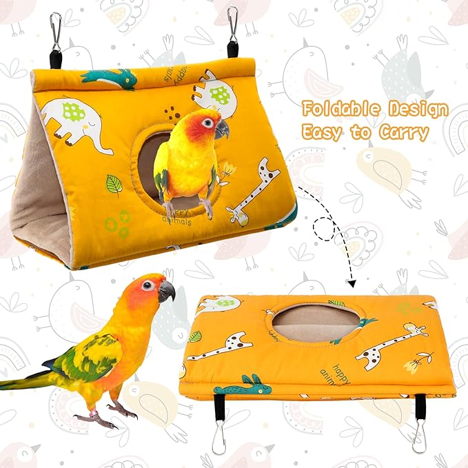 Rypet Winter Warm Bird Nest House - Hanging Hammock Velvet Shed Hut Cage Plush Fluffy Birds Hideaway Sleeping Bed Fuzzy for Parrot Parakeet Cockatiels Budgies Lovebird Mediumï¼_ellowï¼