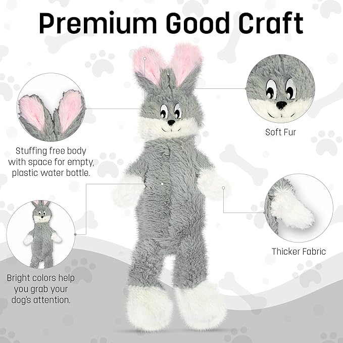 FGA MARKETPLACE Frog-Grey Rabbit- Duck Flat NO Stuffing NO Squeak Plush Dog Toy, Funny Style Will Entertain Your Dog for Hours, Recommended for Small and Medium Dog 21 INCH Long