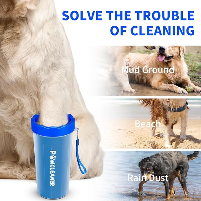 Dog Paw Cleaner for Dogs, (with 3Pcs Absorbent Towels & Adjustable Bath Brush) Dog Paw Washer, Pet Foot Cleaner (Deep Blue, Large)