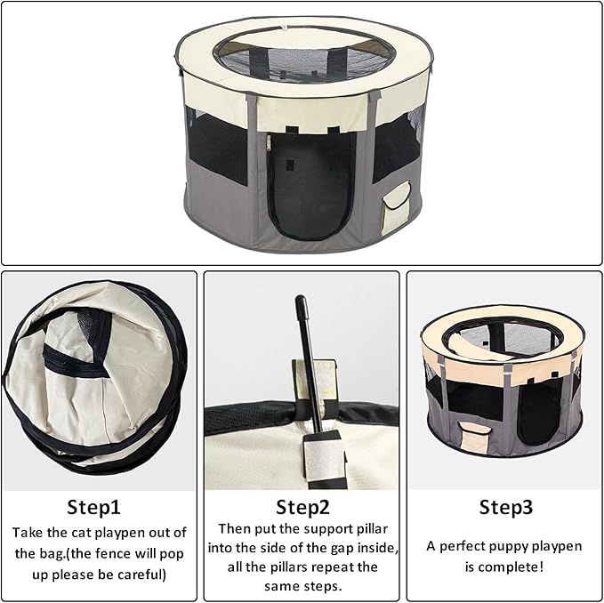 Portable Pet Playpen, Foldable Collapsible Cats Exercise Enclosure Pen Tents Cat Delivery Isolation Room Dog Crates Kennel House Great for Indoor Outdoor Travel Use Puppy Kitten Rabbit(Medium)