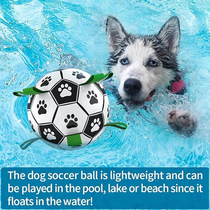 QDAN Dog Toys Soccer Ball with Straps, World Cup Interactive Dog Toys for Tug of War, Puppy Birthday Gifts, Dog Tug Toy, Dog Water Toy, Durable Dog Balls for Medium Large Dogs（8 Inch）