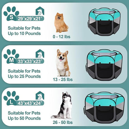 Pet Puppy Playpen for Cat Dog Indoor Outdoor, Foldable Portable Tent, Pop Up Dog Kitten Kennel Playpen with Carrying Case and Bowl,Green,Small