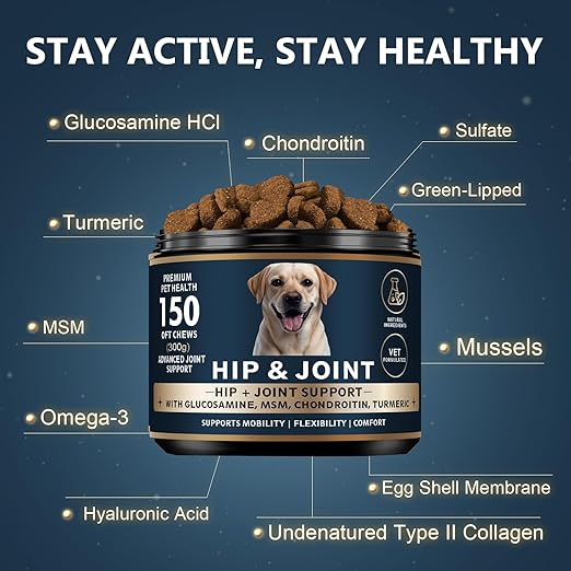 Glucosamine for Dogs - 150 Soft Chews, Hip & Joint Supplement with MSM, Chondroitin, Turmeric  Joint Support for Dogs Chicken Flavor  Vet Formulated  2-Month Supply