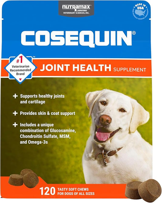 COSEQUIN Maximum Strength Joint Supplement Plus MSM & Omega-3's - With Glucosamine and Chondroitin - For Dogs of All Sizes (Soft Chews)