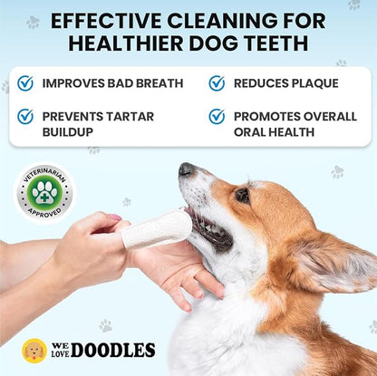 We Love Doodles 50 pcs Dog Teeth Cleaning Wipes & 150 pcs Dog Eye Wipes Bundle - Pet Dental Finger Wipes for Dogs, Freshens Breath Dog Dental Wipes, Pet Eye Wipes Pads & Safe Dog Eye Cleaner