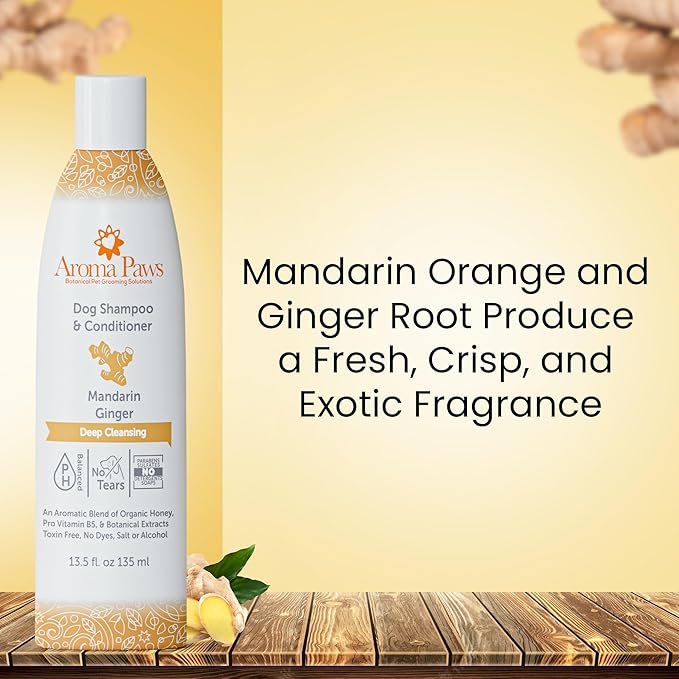 Dog Shampoo and Conditioner - Aromatic Tearless Shampoo for Cleansing, Grooming, and Conditioning - Moisturizing Anti Itch Shampoo for Dogs and Puppies - Mandarin Ginger 13.5 oz.