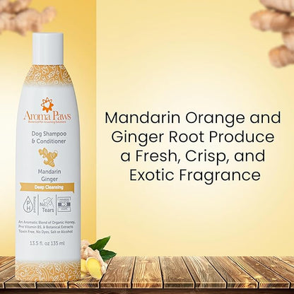 Dog Shampoo and Conditioner - Aromatic Tearless Shampoo for Cleansing, Grooming, and Conditioning - Moisturizing Anti Itch Shampoo for Dogs and Puppies - Mandarin Ginger 13.5 oz.