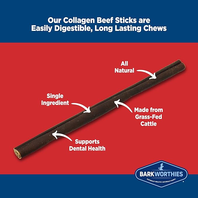 Barkworthies Plain Collagen Stick Dog Treats, 6-Inch, 8-Count