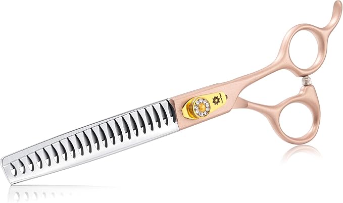 7 Inch Professional Pet Grooming Scissor, 440C Japanese Steel Straight & Curved & Thinning & Chunker Shears/Scissors for Dog Cat and More Pets (7-inch-Grooming Scissors Set 02)