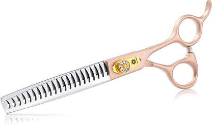 7 Inch Professional Pet Grooming Scissor, 440C Japanese Steel Straight & Curved & Thinning & Chunker Shears/Scissors for Dog Cat and More Pets (7-inch-Grooming Scissors Set 02)