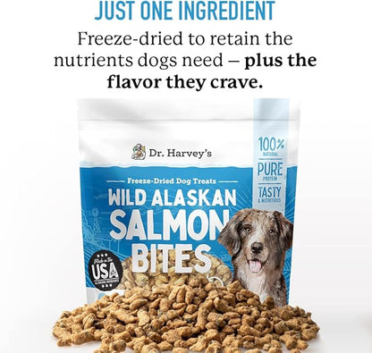 Dr. Harvey's Wild Alaskan Salmon Bites Freeze Dried Dog Training Treats with Salmon Meat for Dogs, 7 Ounces