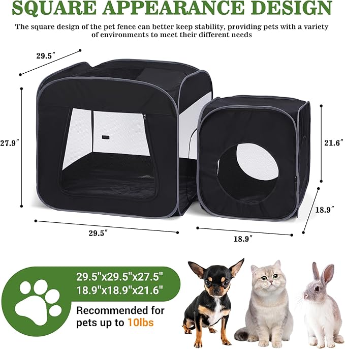 Royizen Puppy Cat Tent Playpen Foldable Waterproof Dog Crate Kennel Indoor Outdoor Portable Playpen Kitten and Small Pets Pop Up Kennel Cat Travel Carrier with Litter Box Enclosure, Black