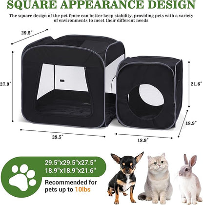 Royizen Puppy Cat Tent Playpen Foldable Waterproof Dog Crate Kennel Indoor Outdoor Portable Playpen Kitten and Small Pets Pop Up Kennel Cat Travel Carrier with Litter Box Enclosure, Black