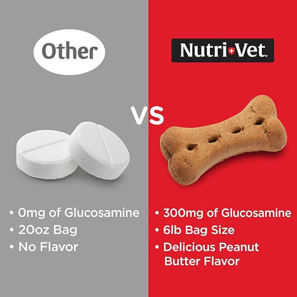 Nutri-Vet Hip and Joint Biscuits for Dogs, Large Breed Mobility Supplement, 300mg Glucosamine per Dog Treat, Supports Cartilage Flexibility and Connective Tissue, Crunchy Peanut Butter Flavor, 4lb Bag