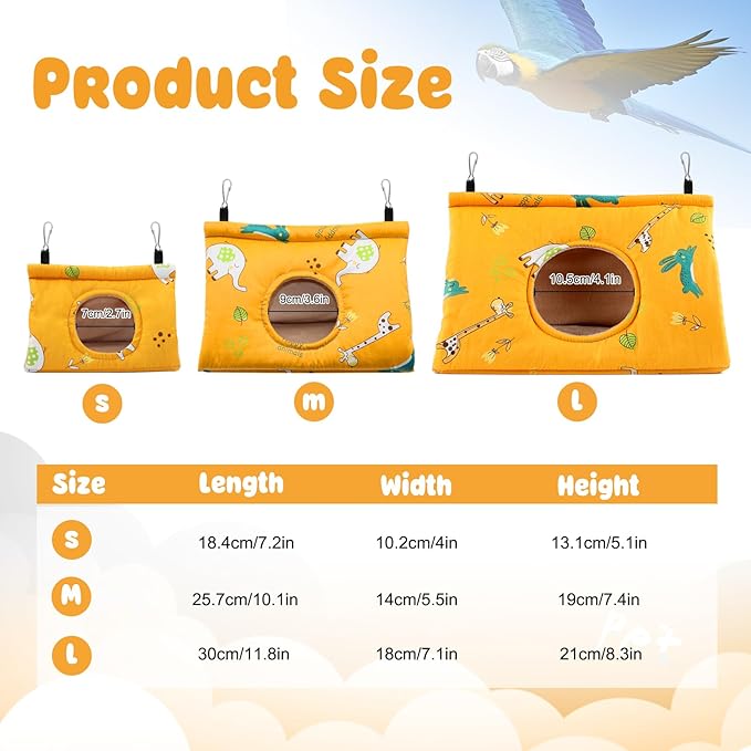 Rypet Winter Warm Bird Nest House - Hanging Hammock Velvet Shed Hut Cage Plush Fluffy Birds Hideaway Sleeping Bed Fuzzy for African Grey Cockatoo and Other Amazon Parrot Largeï¼_ellowï¼