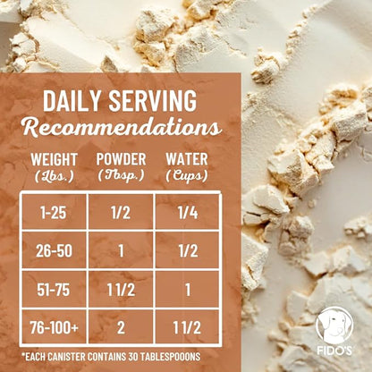 Fido's Longevity Bone Broth for Dogs - Turkey Tail + Maitake Mushroom - Grass-Fed Beef Bone Broth Powder - Dog Immune Support - Mushroom Supplement for Dogs - Dog Food Topper for Dry Food - 60 Scoops