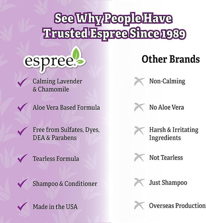 Espree Calming Lavender & Chamomile Shampoo & Conditioner, Soothes & Relaxes with Lavender, Moisturizes with Aloe Vera, Anti-Inflammatory Chamomile, Dry & Sensitive Skin, Gentle Pet Grooming, 20oz
