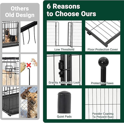 Dog Playpen,48" Height 18 Ft(L) 8 Panels Pet Play Pen, Indoor/Outdoor,Heavy Duty Metal Pet Exercise Pen, Wide Door Low Threshold,Portable Pet Playpen for Rv Camping Garden Yard, Quick Install