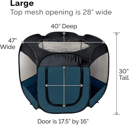 Furhaven Portable Dog Playpen Cat Tent, Pet playground/kennel foldable indoor outdoor zippered puppy crate - Sailor Blue, Large