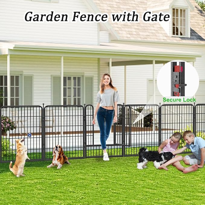 Decorative Garden Fence with Gate, 32in x55ft 24 Panels Metal Fence Panels Heavy Duty Dog Fencing Outdoor Fences for Yard, Rustproof Garden Fencing Flower Bed Edging for Patio Decor