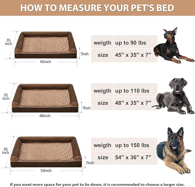BFPETHOME Dog Beds for Large Dogs, Orthopedic Dog Bed for Medium Large Dogs,Big Waterproof Couch Dog Pet Bed with Removable Washable Cover