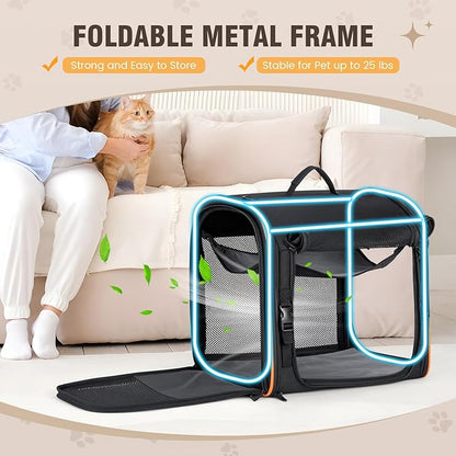 Pet Carrier for Cats Dogs up to 30 Lbs, Car Travel Portable Pet Kennel Dog Crate Set with Litter Box, Bowl for Outdoor Camping