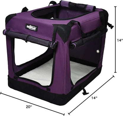 EliteField 4-Door Folding Soft Dog Crate with Curtains, Carrying Bag and Fleece Bed (2 Year Warranty), Indoor & Outdoor Pet Home (20" L x 14" W x 14" H, Purple+4 Door Curtains)